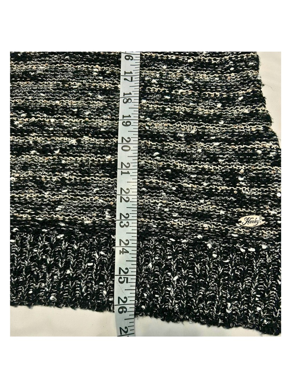 Harley-Davidson 1W Metallic Sequin Striped Knit Sweater Black Ivory - Picture 6 of 7